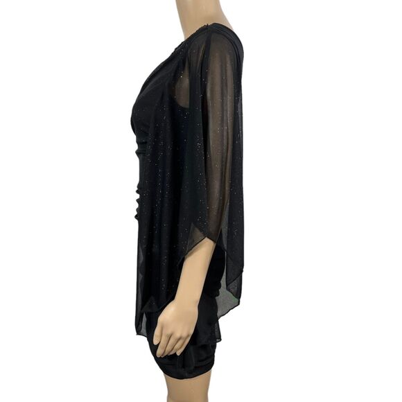 Body Central Womens Mini Dress One Shoulder Drape Sleeve Bodycon Glittery Small - Picture 5 of 10